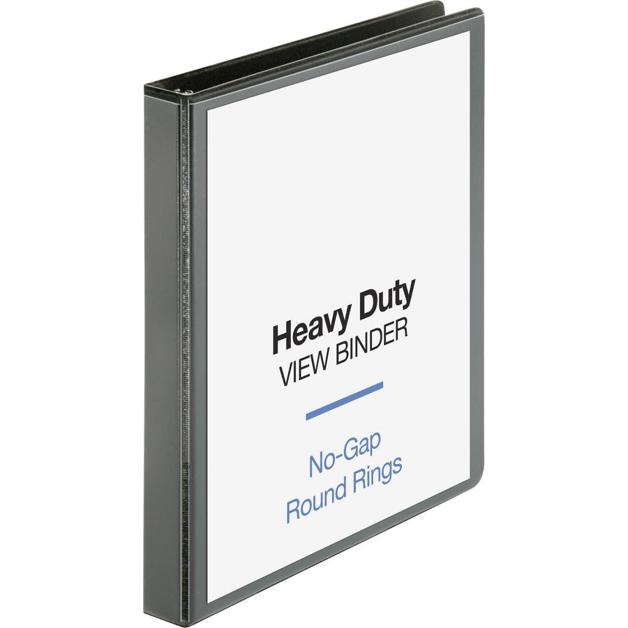 Business Source Heavy-duty View Binder - 1" Binder Capacity - Letter - 8 1/2" x 11" Sheet Size - 225 Sheet Capacity - Fastener: Round Ring - Pocket: 2, Internal - Polypropylene-covered Chipboard - Black - Wrinkle-free, Non-glare, Gap-free Ring, Durable...