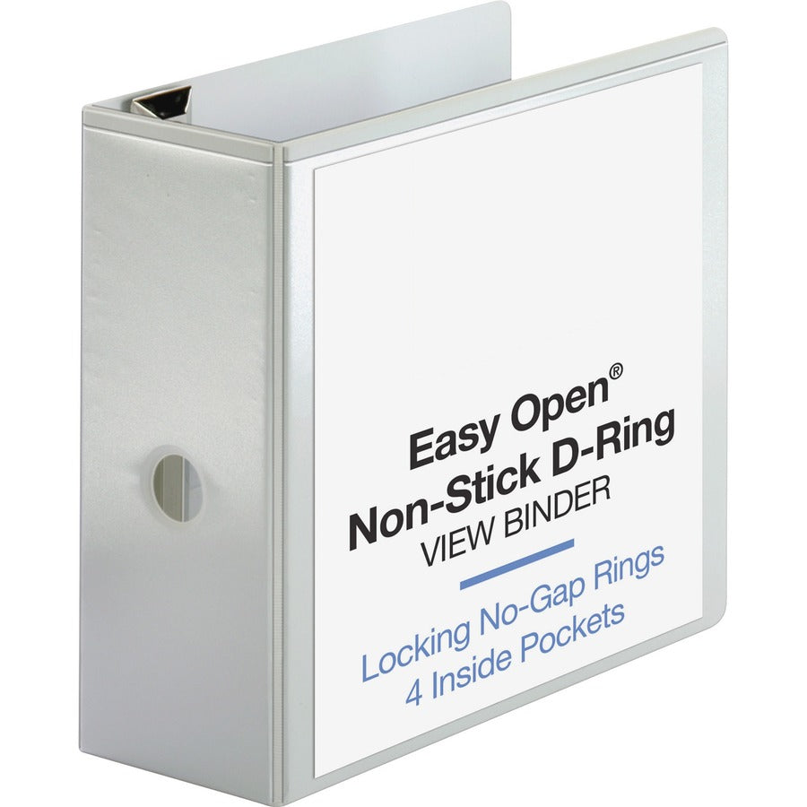 Business Source Locking D-Ring View Binder - 5" Binder Capacity - Letter - 8 1/2" x 11" Sheet Size - 925 Sheet Capacity - Fastener: D-Ring - Pocket: 4, Inside Front & Back - Polypropylene-covered Chipboard - White - Recycled - Locking Ring, Non-glare...