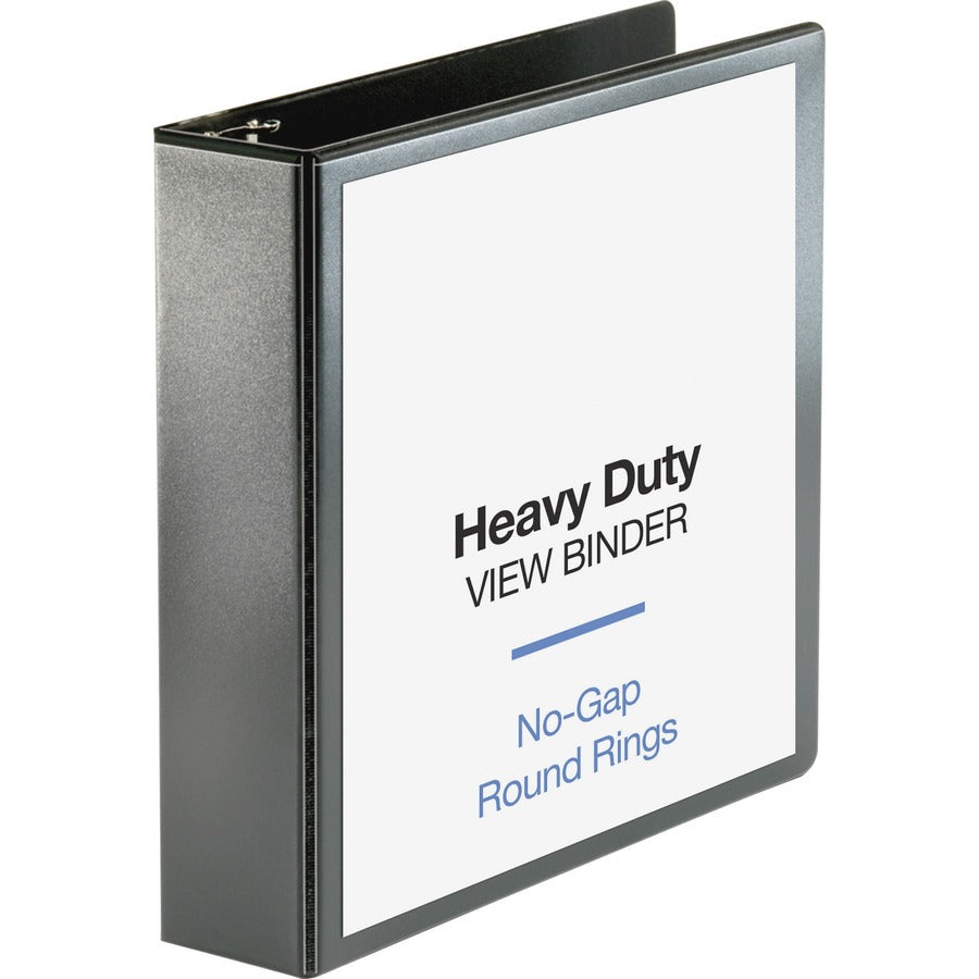Business Source Heavy-duty View Binder - 2" Binder Capacity - Letter - 8 1/2" x 11" Sheet Size - 475 Sheet Capacity - Fastener: Round Ring - Pocket: 2, Internal - Polypropylene-covered Chipboard - Black - Non-glare, Clear Overlay, Gap-free Ring, Durabl...