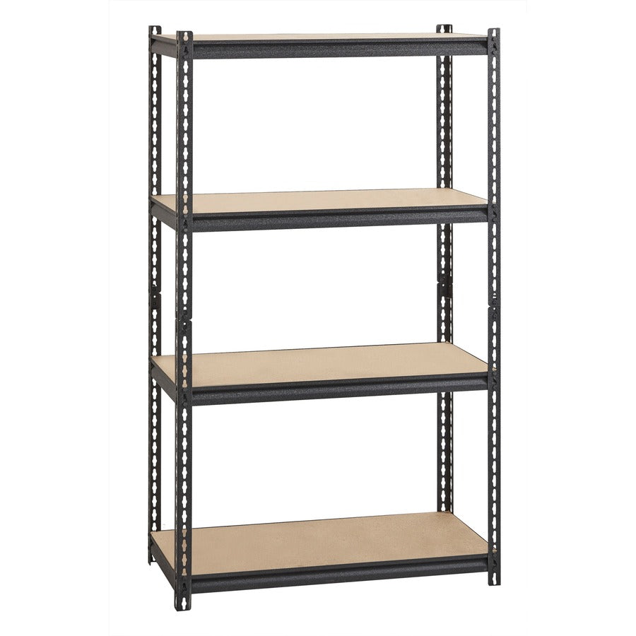 Lorell Iron Horse 2300 lb Capacity Riveted Shelving - 4 Shelf(ves) - 60" Height x 36" Width x 18" Depth - 28% Recycled - Black - Steel, Particleboard - 1 Each