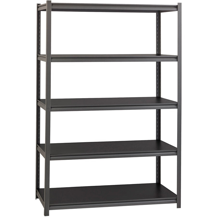 Lorell Iron Horse 3200 lb Capacity Riveted Shelving - 5 Shelf(ves) - 72" Height x 48" Width x 18" Depth - 28% Recycled - Black - Steel, Laminate - 1 Each