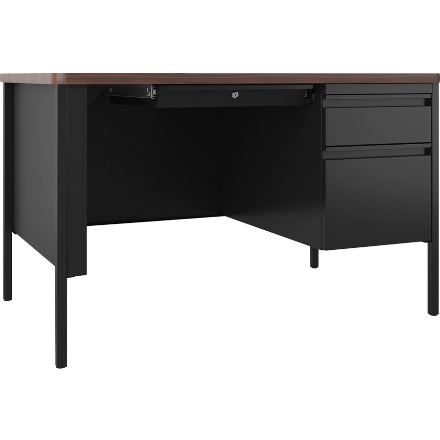 Lorell Fortress Series 48" Right-Pedestal Teachers Desk - 29.5" Height x 48" Width x 30" Depth - Single Pedestal on Right Side - T-mold Edge - Finish: Walnut Laminate - Durable, Scratch Resistant, Water Resistant, Stain Resistant, Lockable Drawer, Ball...