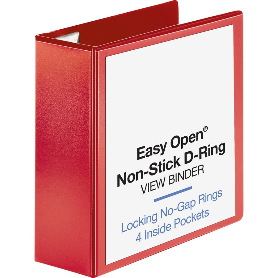 Business Source Red D-ring Binder - 4" Binder Capacity - Fastener: D-Ring - Pocket: 4 - Polypropylene - Red - Non-stick, Labeling Area - 1 Each