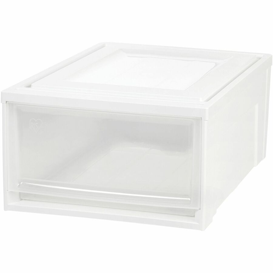 IRIS Stackable Storage Box Drawer - External Dimensions: 19.6" Length x 15.7" Width x 9" Height - 15 lb - 7.72 gal - Stackable - Plastic - Clear, White - For Clothes, Craft Supplies, Towel - 3 / Carton