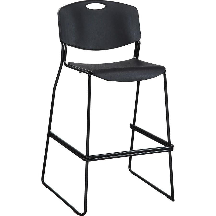 Lorell Heavy-duty Bistro Stack Chairs - Black Seat Color - Plastic Seat Material - Black Back Color - Plastic Back Material - Black Frame Color - Steel Frame Material - 2 / Carton
