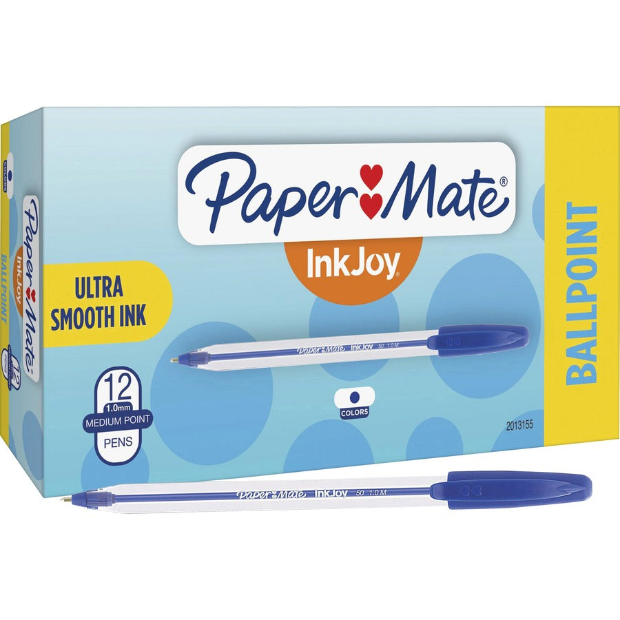 Paper Mate InkJoy 50 Stick Ballpoint Pens - Blue Ink - 12 / Dozen