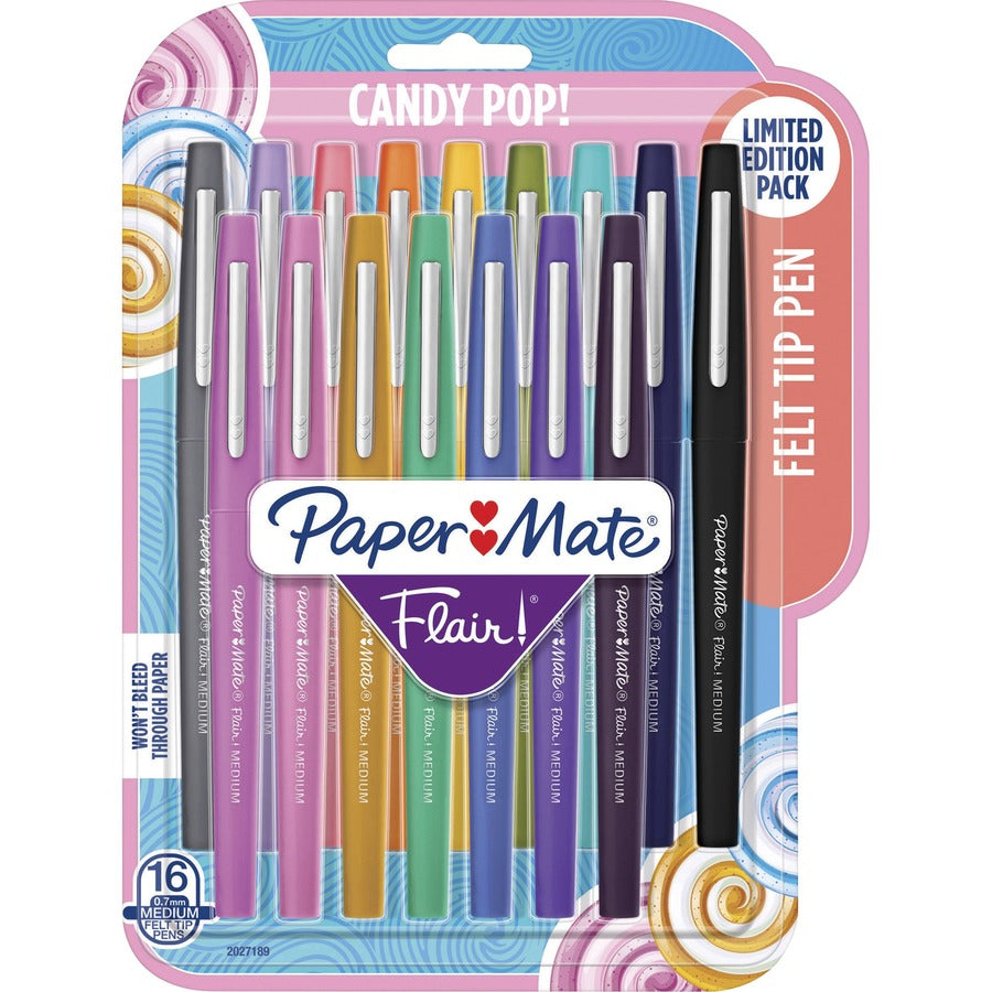 Paper Mate Flair Candy Pop Pack Felt Tip Pens - 0.7 mm Pen Point - Water Based - Felt Tip - 16 / Pack