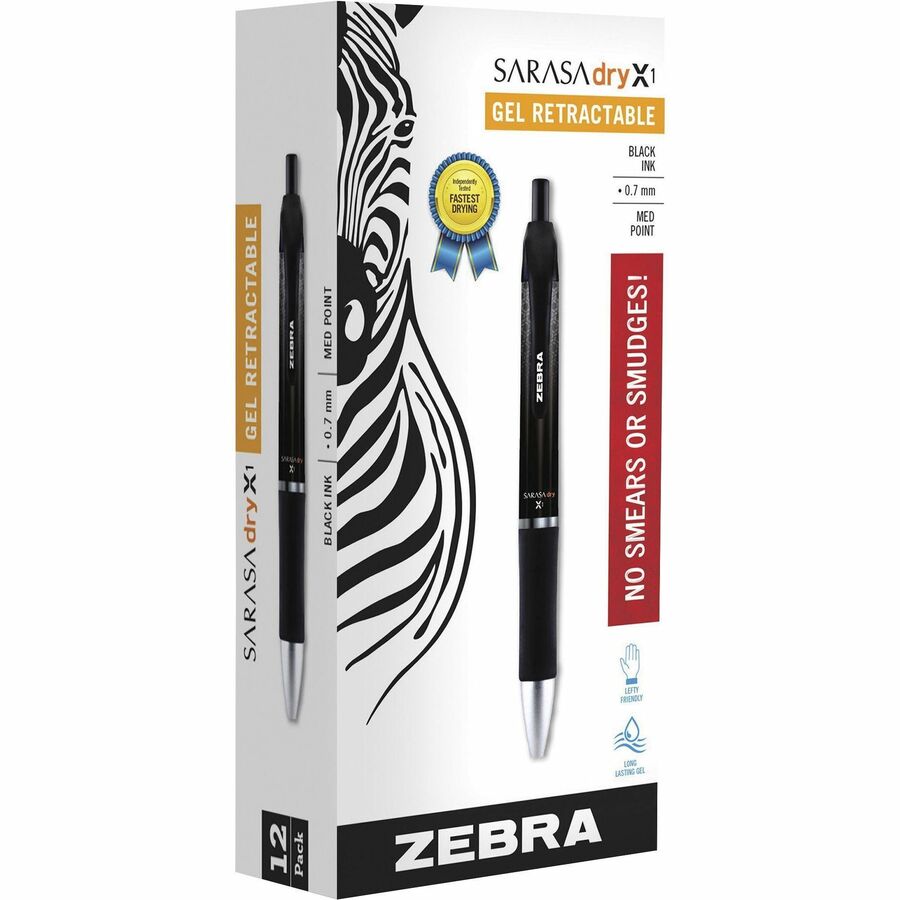 Zebra SARASA dry X1 Retractable Gel Pen - Retractable - Black Ink - Dry, Gel-based - 12 / Dozen