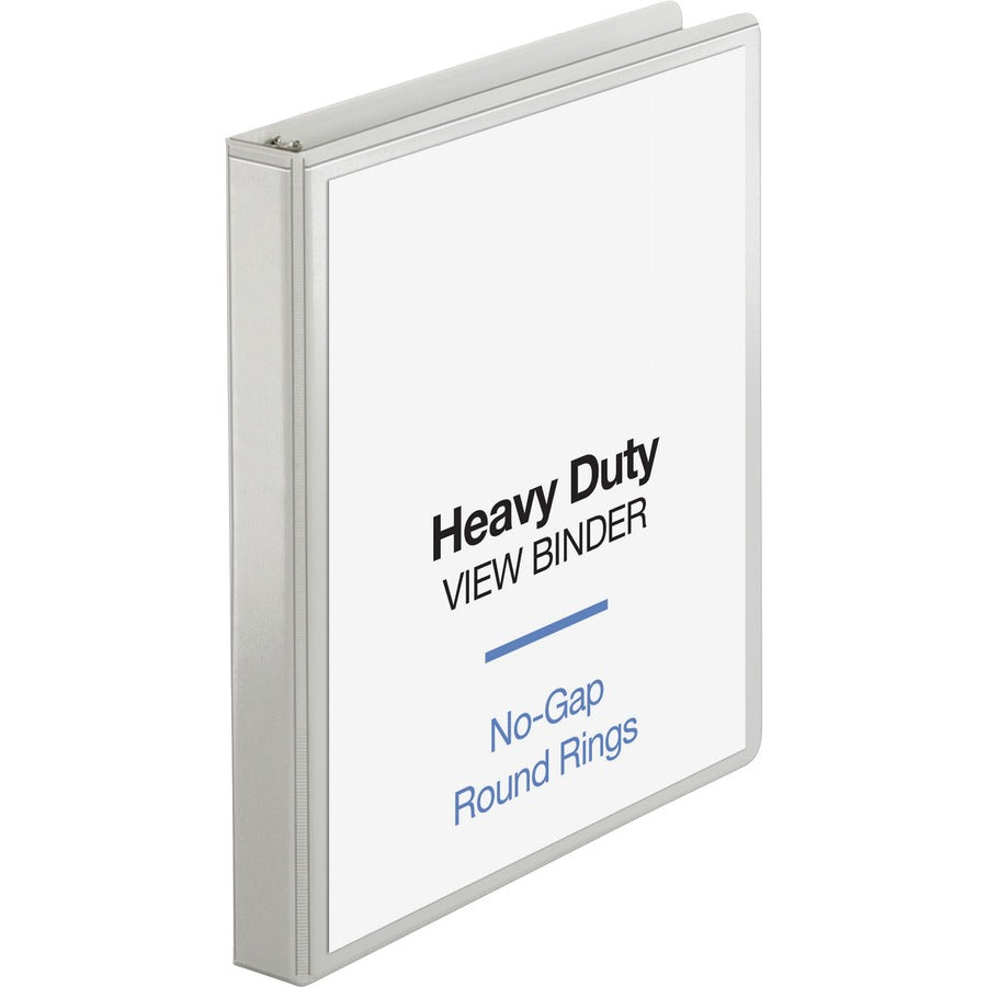 Business Source Heavy-duty View Binder - 1" Binder Capacity - Letter - 8 1/2" x 11" Sheet Size - 225 Sheet Capacity - Fastener: Round Ring - Pocket: 2, Internal - Polypropylene-covered Chipboard - White - Wrinkle-free, Non-glare, Ink-transfer Resistant...