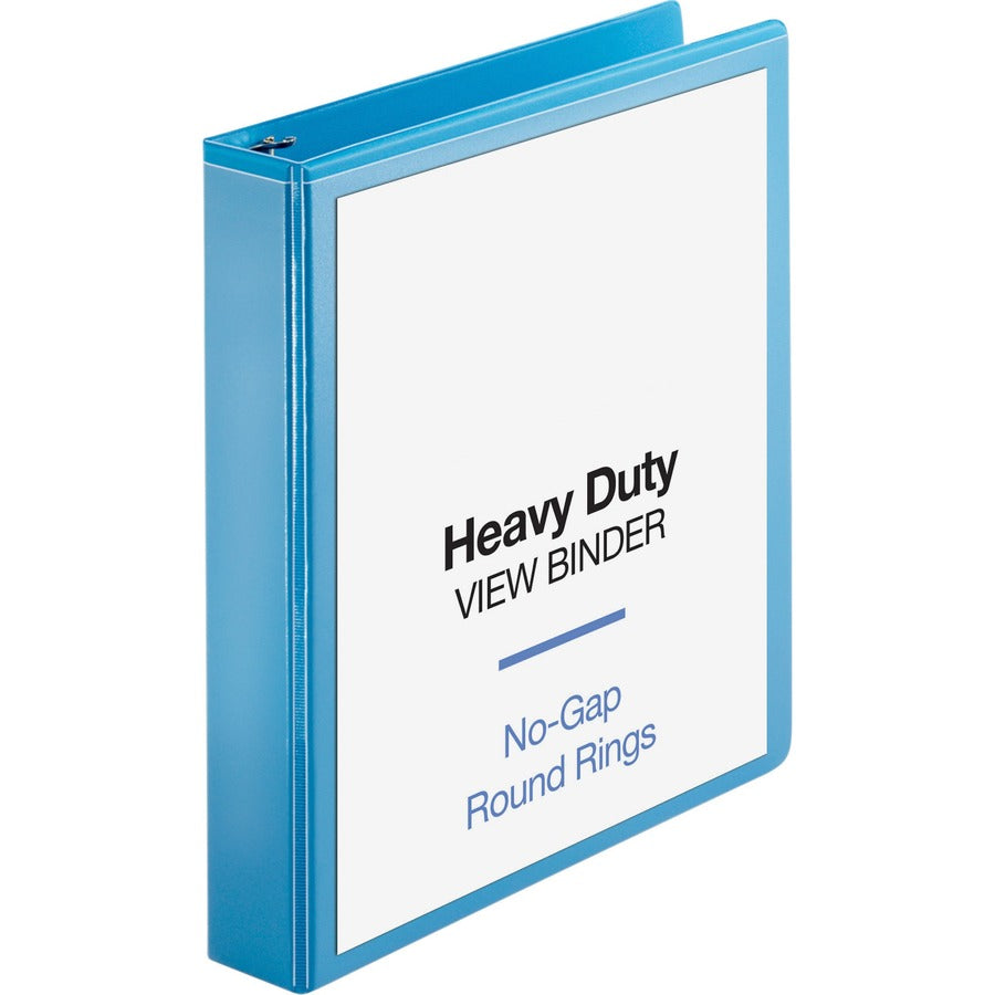 Business Source Heavy-duty View Binder - 1 1/2" Binder Capacity - Letter - 8 1/2" x 11" Sheet Size - 350 Sheet Capacity - Fastener: Round Ring - Pocket: 2, Internal - Polypropylene-covered Chipboard - Light Blue - Wrinkle-free, Non-glare, Ink-transfer...