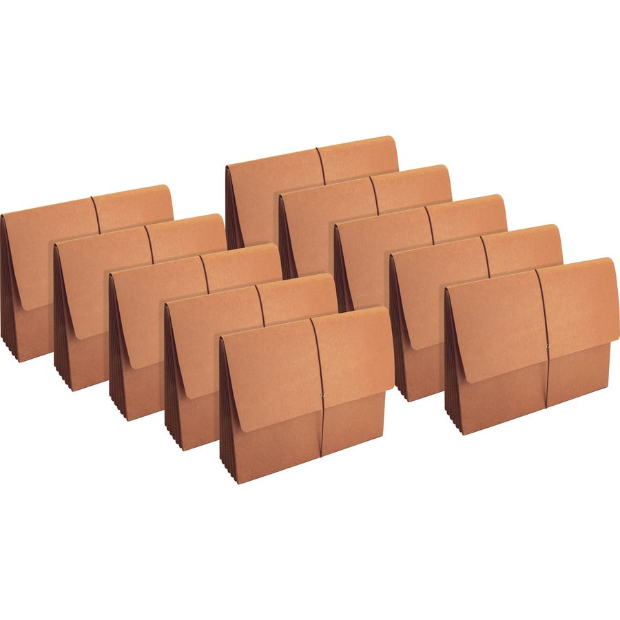 Business Source Letter Recycled File Wallet - 8 1/2" x 11" - 5 1/4" Expansion - Brown - Expandable Gusset, Tyvek Gusset, Tear Resistant, Durable, Flap and Cord Closure - 30% Recycled - 10 / Box