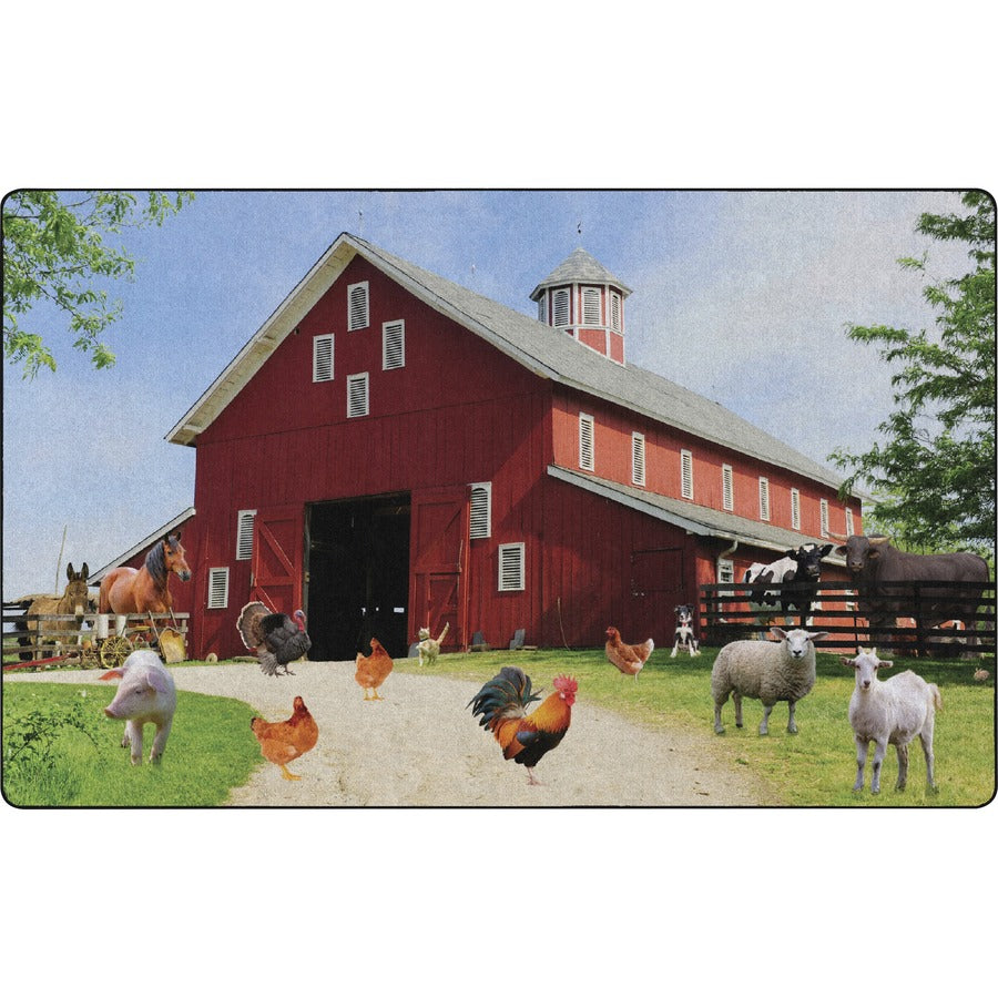 Flagship Carpets Barn Animals Classroom Rug - Floor Rug - 12 ft Length x 93" Width x 0.50" Thickness - Rectangle - Multicolor - Yarn