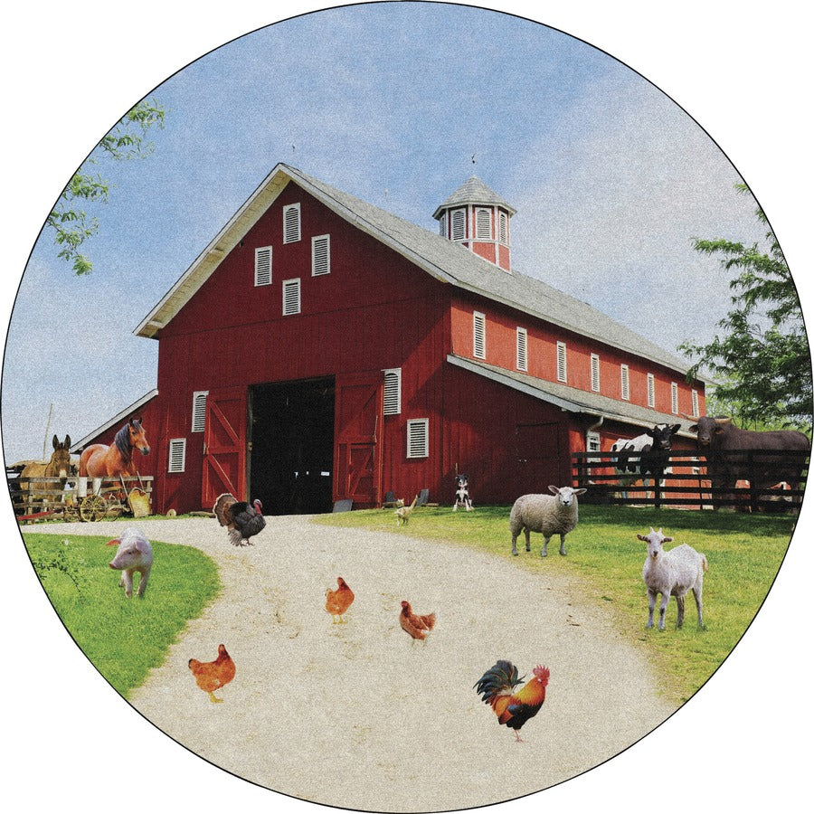 Flagship Carpets Barn Animals Classroom Rug - Floor Rug - 12 ft Length x 12 ft Width x 0.50" Thickness - Round - Multicolor - Yarn