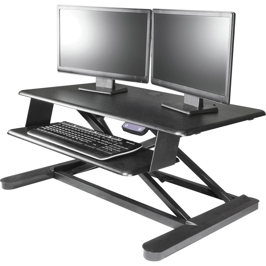 Kantek Electric Sit-Stand Desktop Riser - Up to 24" Screen Support - 60 lb Load Capacity - 23.40" Height x 35" Width x 26" Depth - Desktop - Steel, Medium Density Fiberboard (MDF) - Black - Electric Lift, Cable Management, Grommet, Keyboard Tray