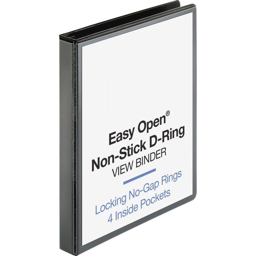 Business Source Locking D-Ring View Binder - 1" Binder Capacity - Letter - 8 1/2" x 11" Sheet Size - 200 Sheet Capacity - Fastener: D-Ring - Pocket: 4, Inside Front & Back - Polypropylene, Chipboard - Black - Recycled - Locking Ring, Clear Overlay, Non...