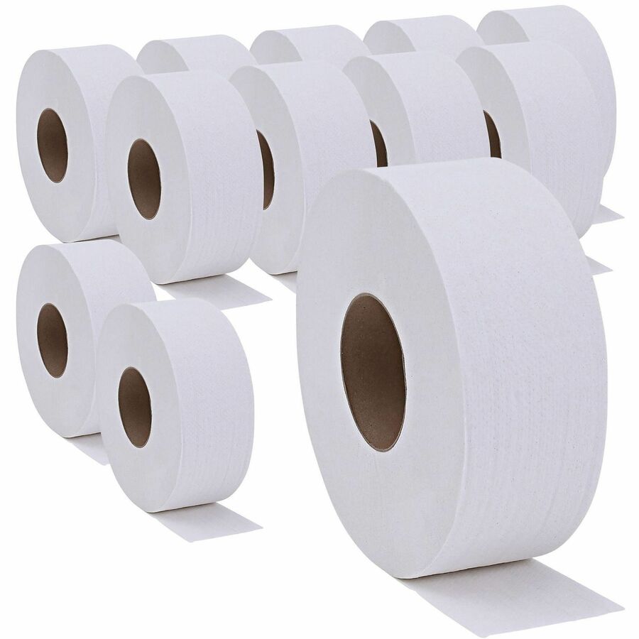 Genuine Joe 2-ply Jumbo Roll Dispenser Bath Tissue - 2 Ply - 3.30" Width x 650 ft Length - White - 54 / Pallet