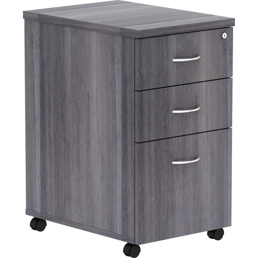 Lorell Essentials Series Box/Box/File Mobile File Cabinet - 28.3" Height x 16" Width x 22" Depth - Total Drawer(s): 3 - Finish: Weathered Charcoal, Laminate - Dual Wheel Caster, Durable, Built-in Hangrail, Mobility - For File Folder - 1 Each