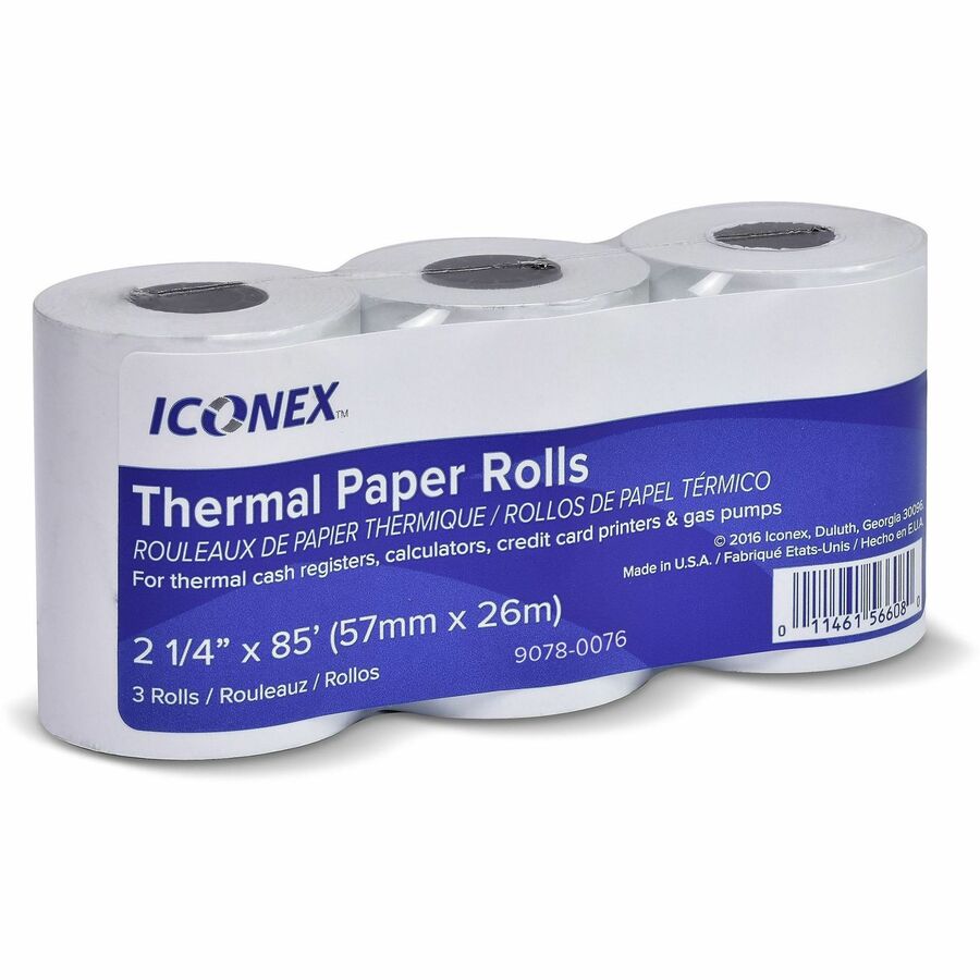 ICONEX Thermal POS Receipt Paper Roll - 2 1/4" x 85 ft - Durable - White - 3 / Pack