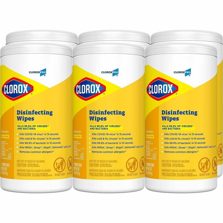 CloroxPro™, Disinfecting Wipes - For Multipurpose - Ready-To-Use - Wipe - Lemon Fresh Scent - Recommended For: Virus Remover, Bacteria Remover, Germs Remover - Pre-moistened, Bleach-free, Phosphorous-free, Easy Tear, Easy to Use, Antibacterial - Y...