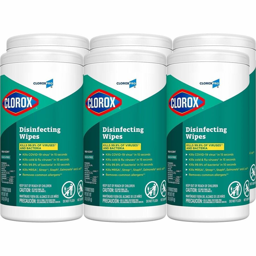 CloroxPro™, Disinfecting Wipes - For Multi Surface, Glass, Mirror - Ready-To-Use - Wipe - Fresh Scent - Recommended For: Virus Remover, Bacteria Remover, Germs Remover - Easy Tear, Pre-moistened, Bleach-free, Phosphorous-free, Easy to Use, Antibac...