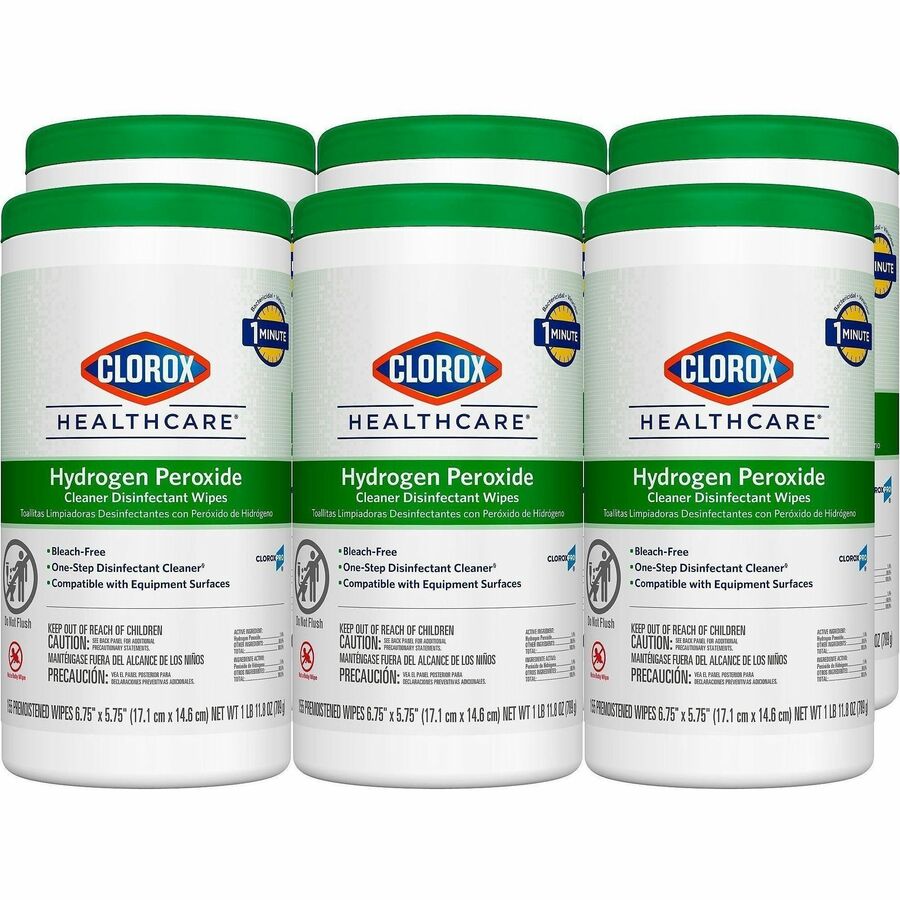 Clorox Healthcare Hydrogen Peroxide Cleaner Disinfectant Wipes - For Multi Surface, Multipurpose - Wipe - 5.75" Length x 6.75" Width - Recommended For: Bacteria Remover, Fungi Remover, Virus Remover, Germs Remover, Soil Remover - Bleach-free, Antibacte...