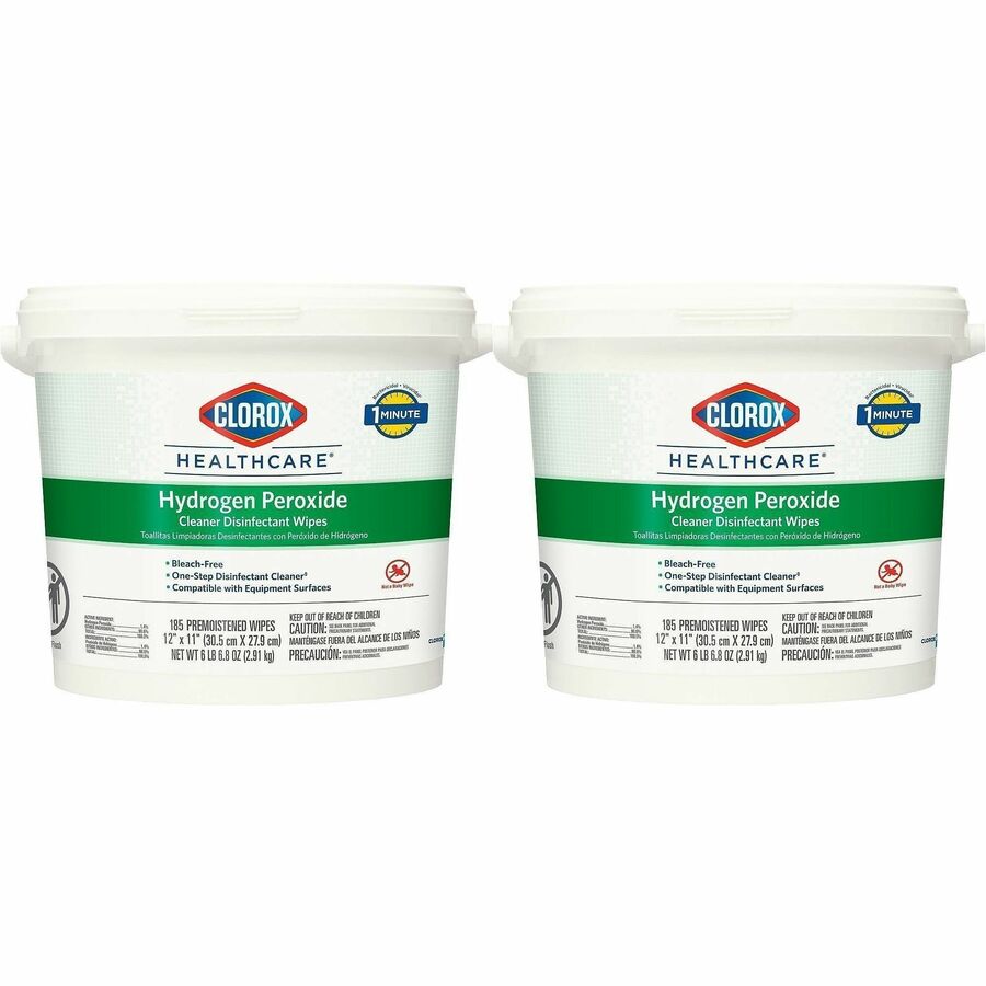 Clorox Healthcare Hydrogen Peroxide Cleaner Disinfectant Wipes - 11" Length x 12" Width - Bleach-free, Antibacterial - White - 185/Tub - 25 / Bundle