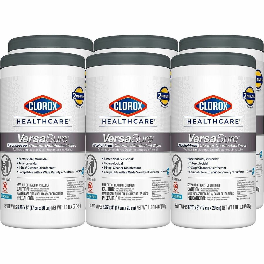 Clorox Healthcare VersaSure Cleaner Disinfectant Wipes - For Multi Surface, Multipurpose - Wipe - 8" Length x 6.75" Width - Recommended For: Bacteria Remover, Virus Remover, Fungi Remover - Durable, Alcohol-free, Low Odor, Fragrance-free, Fume-free, St...