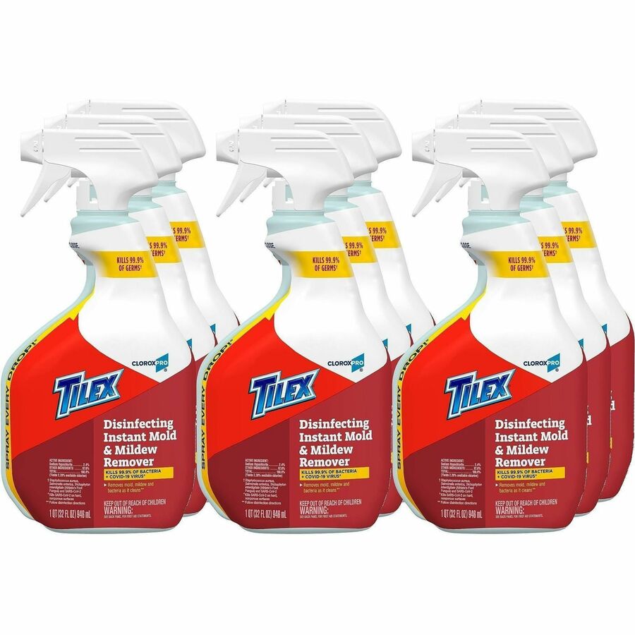 CloroxPro™, Tilex Disinfecting Instant Mold and Mildew Remover Spray - 32 fl oz (1 quart) - Scrub-free, Disinfectant, Antibacterial - White - 2 / Pallet