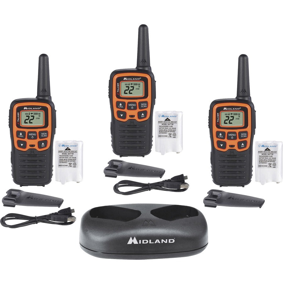Midland X-TALKER T51X3VP3 Walkie Talkie Three Pack - 22 Radio Channels - 22 FRS - Upto 147840 ft - 38 Total Privacy Codes - Hands-free - Black, Orange - 1 Each
