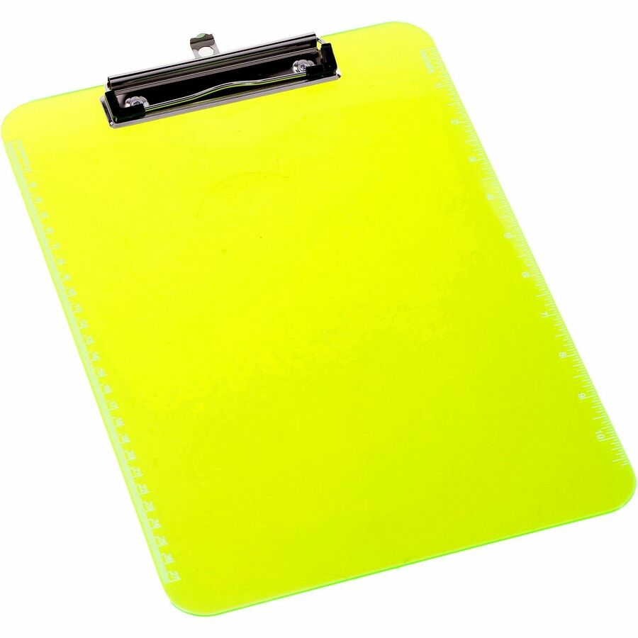 Business Source Flat Clip Clipboard - 9" x 12" Sheet Size - Plastic - Neon Green - 1 Each