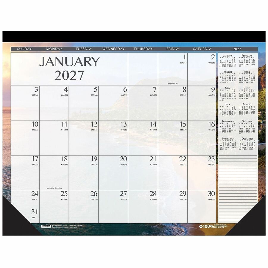 House of Doolittle Monthly Desk Pad Calendar Earthscapes Seascapes 22 x 17 Inches - Julian Dates - Monthly - 12 Month - January 2027 to December 2027 - 1 Month Single Page Layout - Desk Pad, Desktop - Black - Leatherette - 17" Height x 22" Width - 1 Each