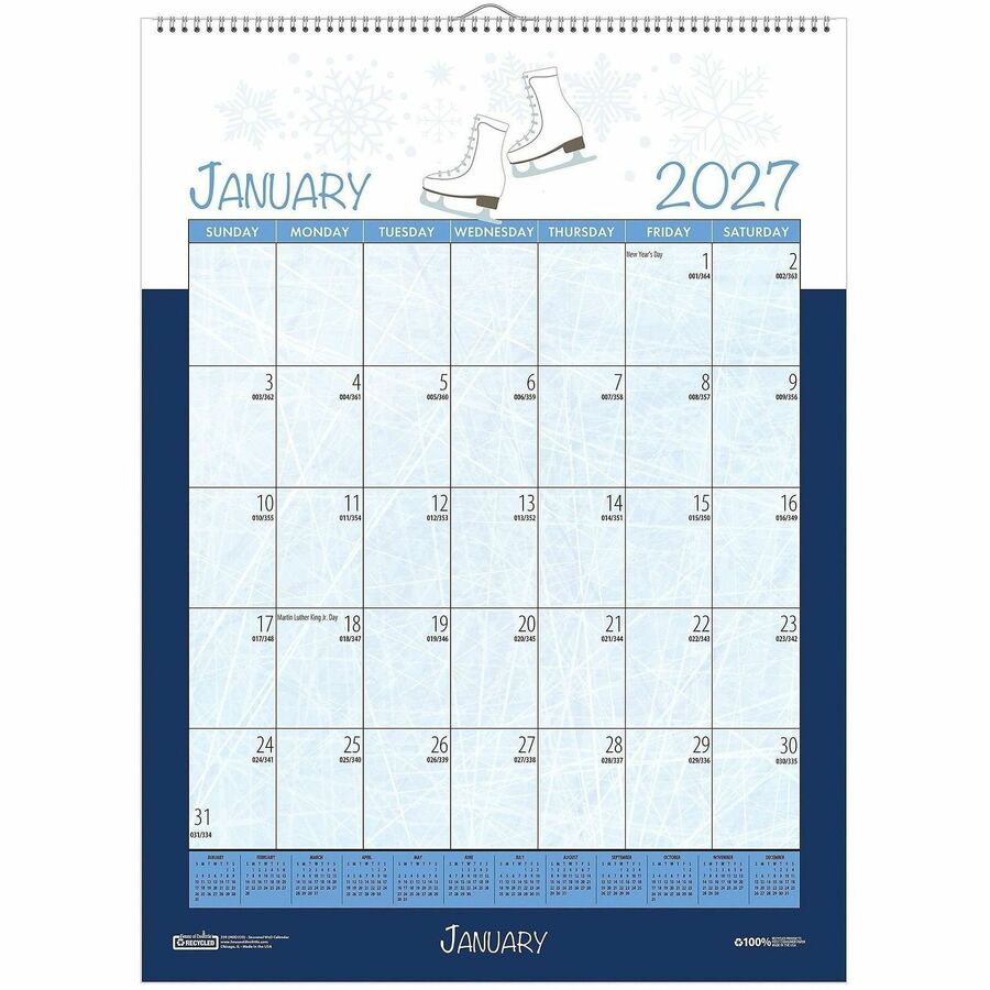 House of Doolittle Monthly Wall Calendar Seasonal Holiday Depictions 12 x 16-1/2 Inches - Julian Dates - Monthly - 12 Month - January 2027 to December 2027 - 1 Month Single Page Layout - Wire Bound - 12" Height x 16.5" Width - 1 Each
