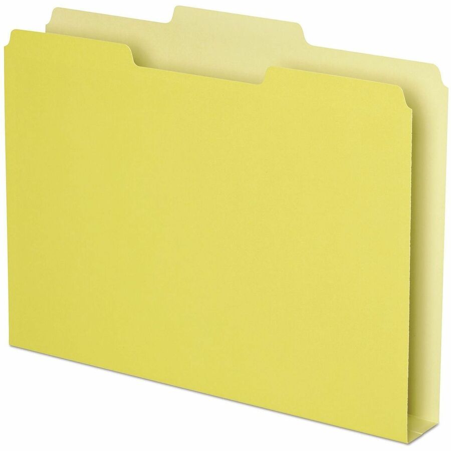 Pendaflex Double Stuff 1/3 Tab Cut Letter Top Tab File Folder - 8 1/2" x 11" - 250 Sheets Capacity - 1 1/2" Expansion - Assorted Tab Position - Yellow - 50 / Pack
