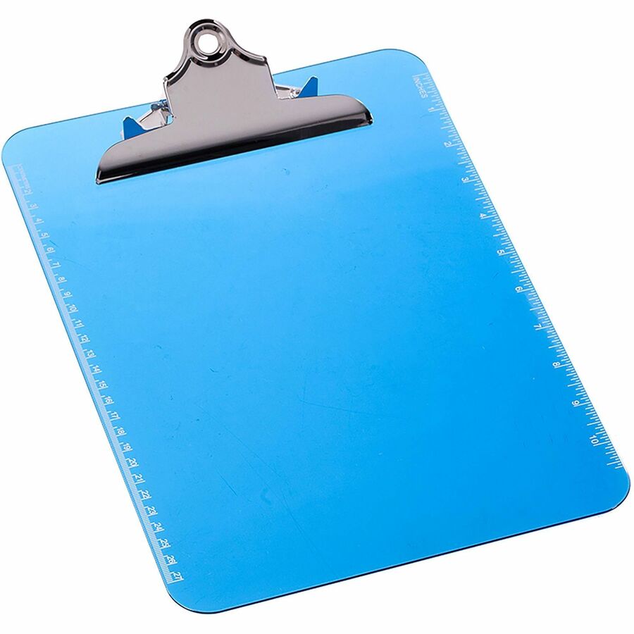 Business Source Spring Clip Plastic Clipboard - 8 1/2" x 11" Sheet Size - Spring Clip - Plastic - Blue - 12 / Box