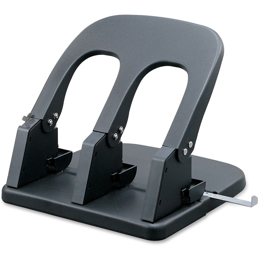 Business Source Adjustable Three-hole Punch - 3 Punch Head(s) - 100 Sheet - Die-cast Metal - 10.2" Width x 10.4" Depth x 6.2" Height - Black