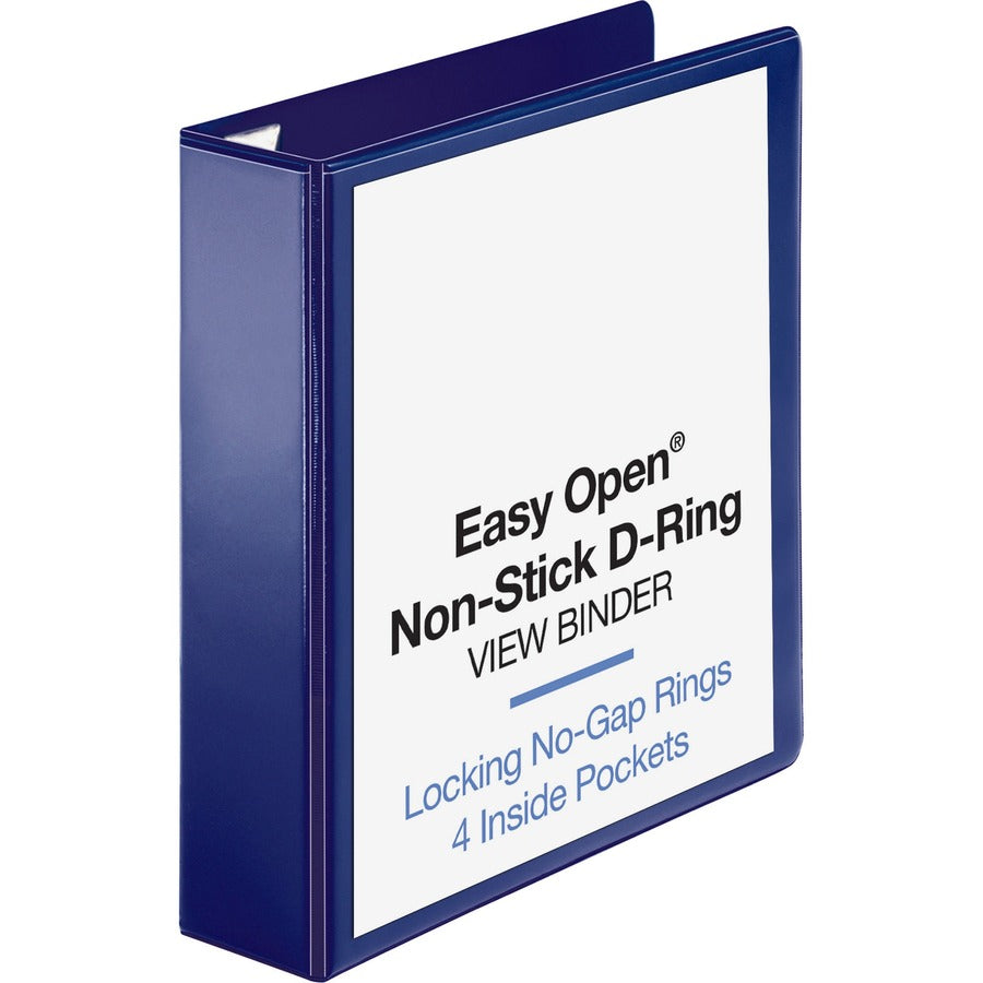 Business Source Easy Open Nonstick D-Ring View Binder - 2" Binder Capacity - Letter - 8 1/2" x 11" Sheet Size - Fastener: D-Ring - Pocket: 4 - Polypropylene - Navy - Non-stick - 1 Each