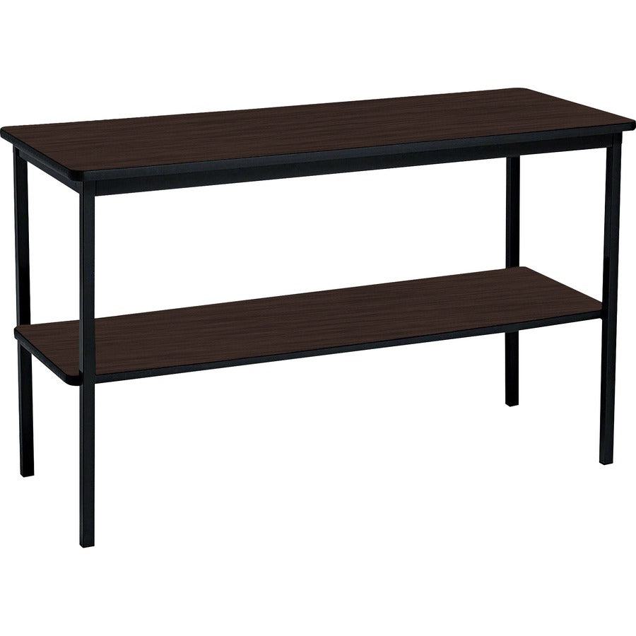 Iceberg Utility Table - Walnut Laminate Rectangle Top - Powder Coated Black Base - 500 lb Capacity - 48" Table Top Length x 18" Table Top Width x 0.75" Table Top Thickness - 30" Height - Assembly Required - 1 Each