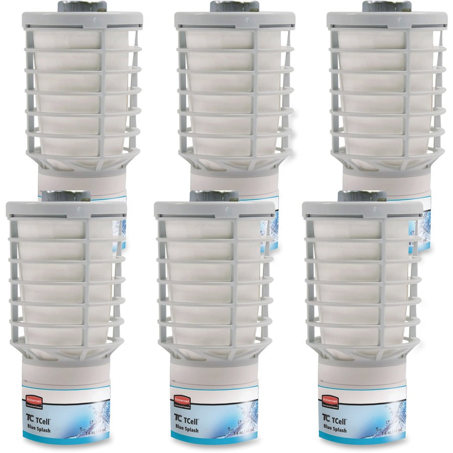 Rubbermaid Commercial TCell Odor Control Dispenser Refills - 6000 ft� - 1.6 fl oz (0.1 quart) - Blue Splash - 90 Day - Odor Neutralizer, VOC-free - 6 / Carton