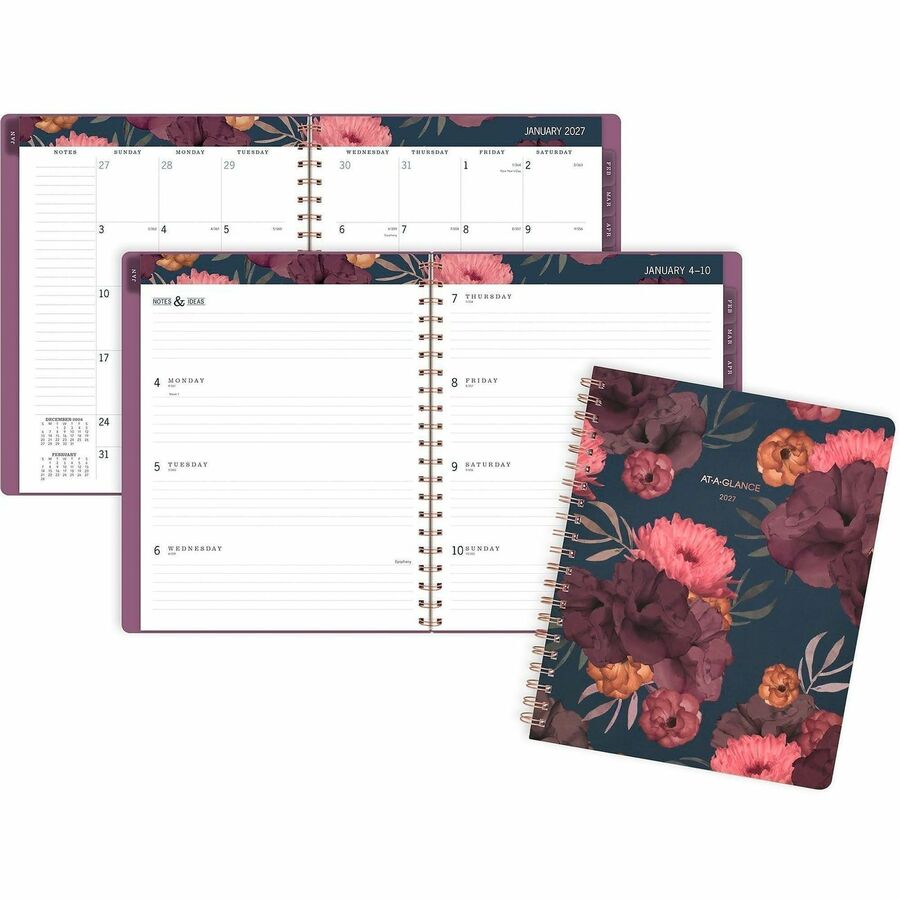 At-A-Glance Dark Romance Weekly Monthly Planner, Large, 8 1/2" x 11" - Large - Julian Dates - Weekly, Monthly - 13 Month - January 2027 to January 2028 - 1 Week, 1 Month Double Page Layout - 8 1/2" x 11" Sheet Size - White Sheet - Wire Bound - Multicol...