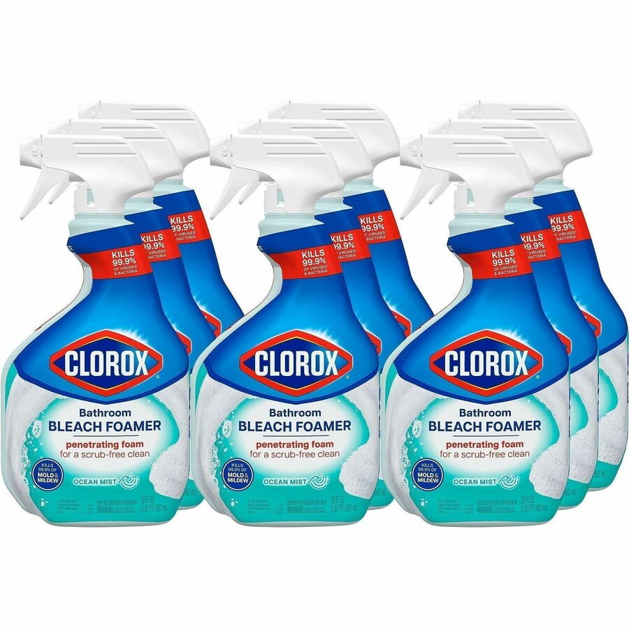 Clorox Disinfecting Bathroom Foamer with Bleach - For Bathroom - 30 fl oz (0.9 quart) - Ocean Mist Scent - Recommended For: Soap Scum Remover - Disinfectant - Clear Spray Bottle - 9 / Carton