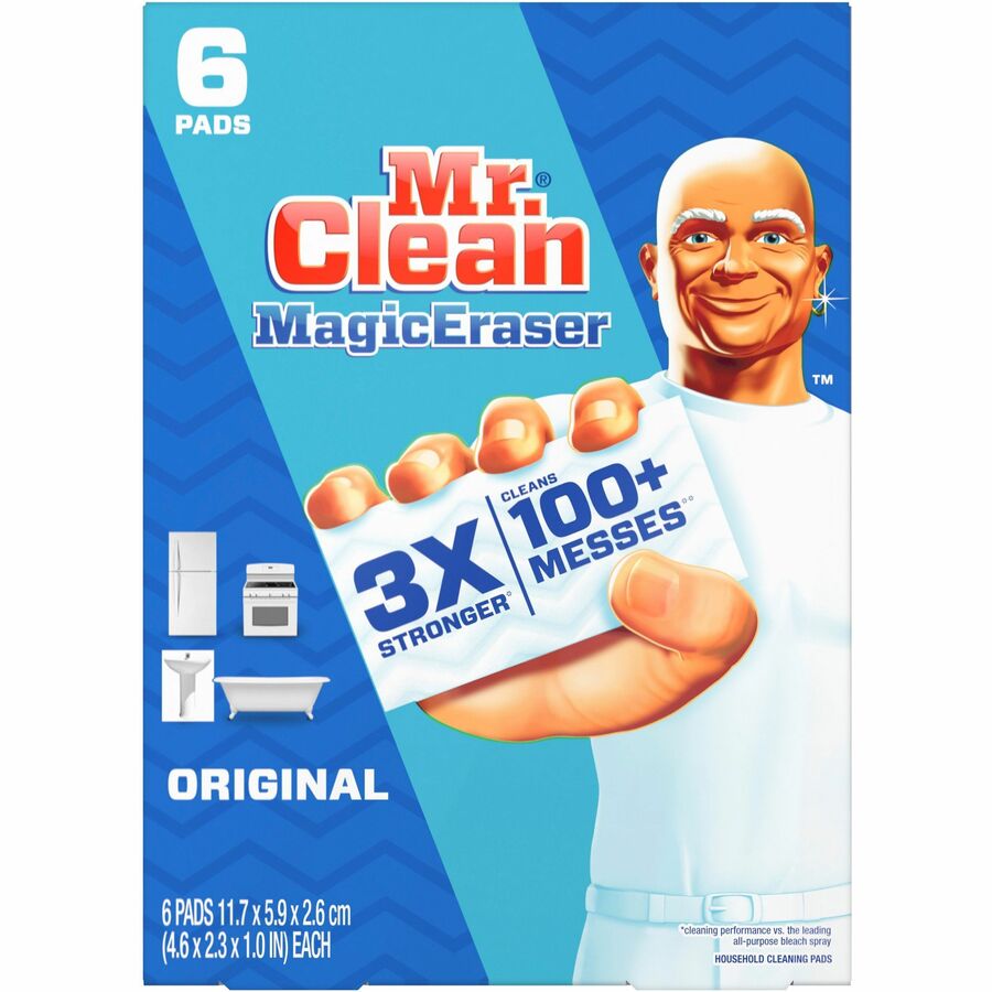 Mr. Clean Magic Eraser Pads - For Multipurpose - Pad - Recommended For: Stain Remover, Scuff Mark Remover, Dirt Remover, Grime Remover, Permanent Marker Remover, Crayon Mark Remover - Sturdy - White - 6/Pack - 6 / Carton