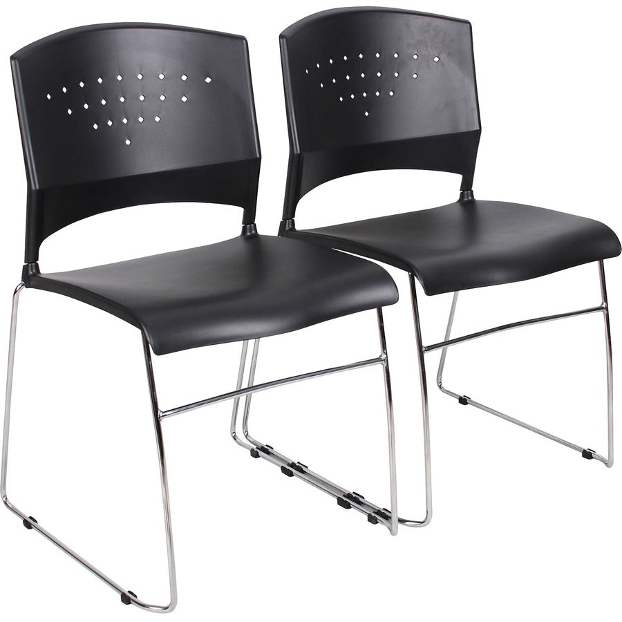 Boss Black Stack Chair With Chrome Frame 2 Pcs Pack - Black Seat Color - Polypropylene Seat Material - Black Back Color - Polypropylene Back Material - Chrome Frame Material - Sled Base - 2 / Carton