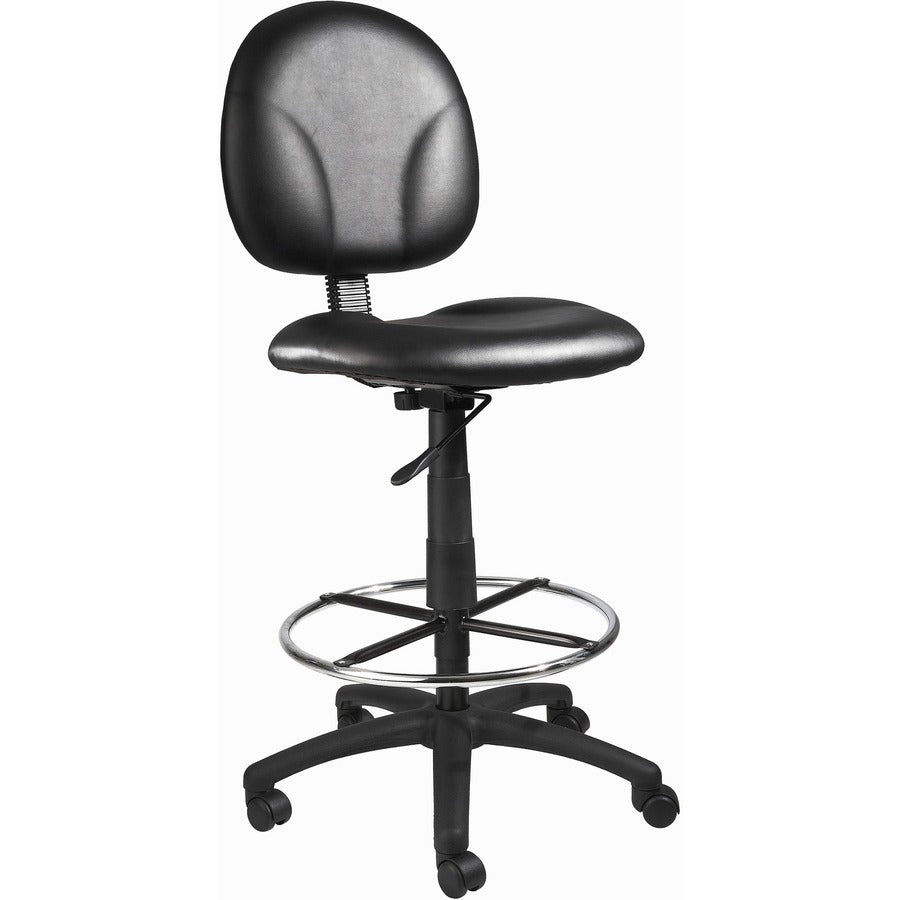 Boss Stand Up Drafting Stool with Foot Rest Black - Black Seat Color - Vinyl Seat Material - Black Back Color - Vinyl Back Material - 5-star Base - 1 Each