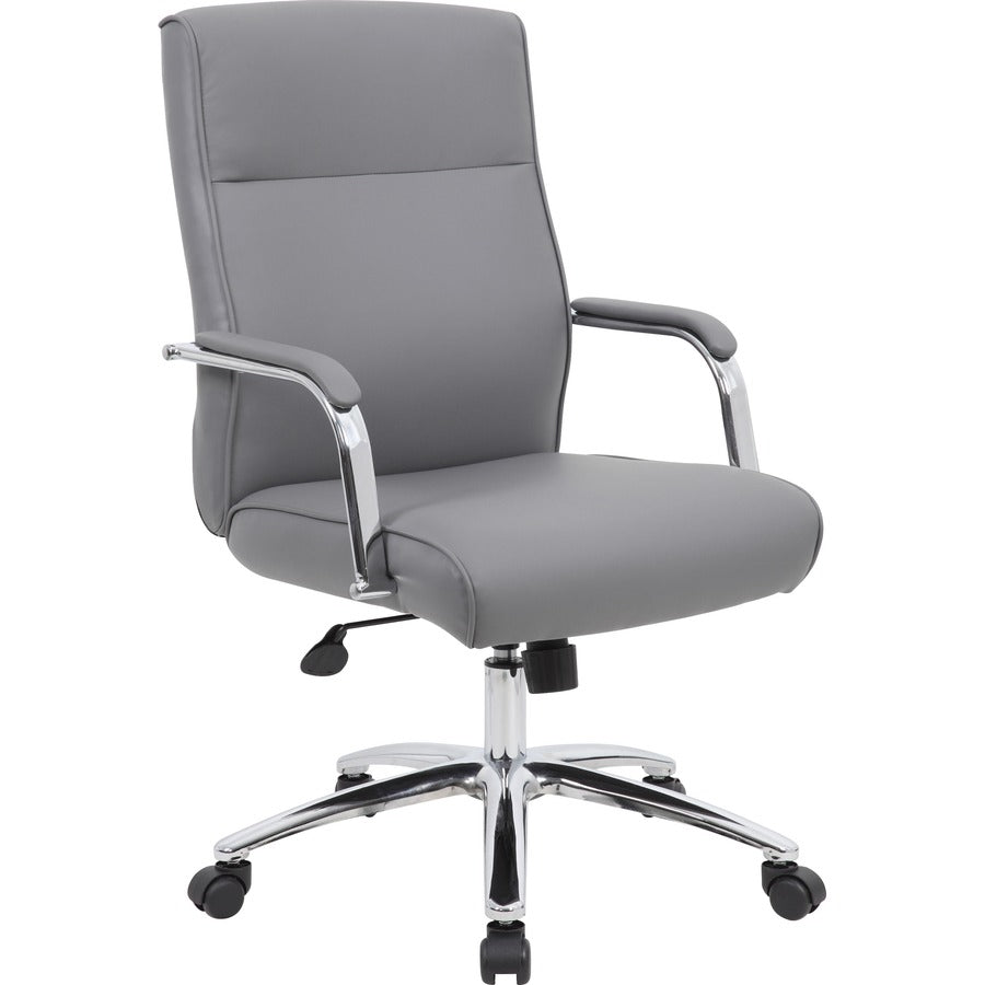 Boss Modern Executive Conference Chair-Grey - Gray Seat Color - Vinyl Seat Material - Gray Back Color - Vinyl Back Material - Chrome Frame Color - 5-star Base - Armrest - 1 Each