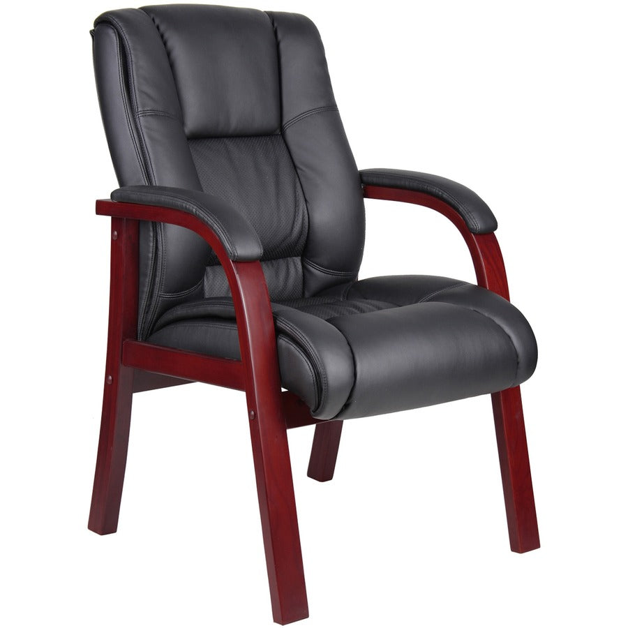 Boss B8999-M Guest Chair - Black Seat Color - Vinyl Seat Material - Black Back Color - Vinyl Back Material - Mahogany Frame Color - Mid Back - Four-legged Base - 1 Each