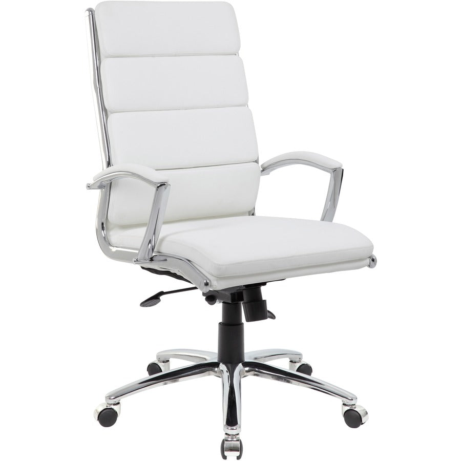 Boss Executive CaressoftPlus� Chair with Metal Chrome Finish - White Seat Color - Vinyl Seat Material - White Back Color - Vinyl Back Material - Chrome Frame Color - High Back - 5-star Base - Armrest - 1 Each
