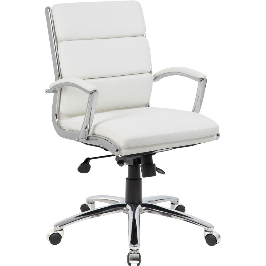 Boss CaressoftPlus� Executive Mid-Back Chair - White Seat Color - Vinyl Seat Material - White Back Color - Vinyl Back Material - Chrome Frame Color - Mid Back - 5-star Base - Armrest - 1 Each