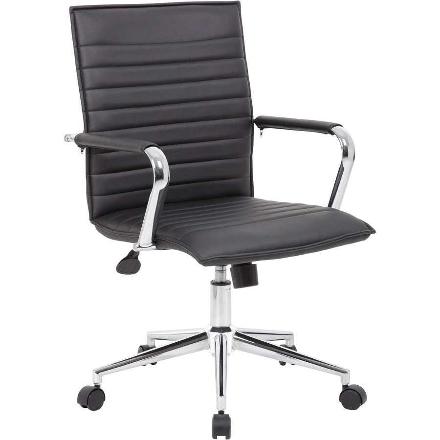 Boss Black Vinyl Hospitality Chair - Black Seat Color - Vinyl Seat Material - Black Back Color - Vinyl Back Material - Chrome Frame Color - 5-star Base - Armrest - 1 Each