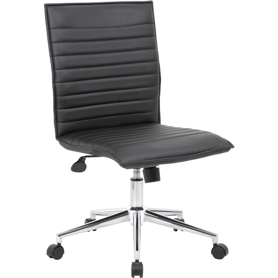 Boss Black Vinyl Armless Hospitality Chair - Black Seat Color - Vinyl Seat Material - Black Back Color - Vinyl Back Material - Chrome Frame Color - 5-star Base - 1 Each