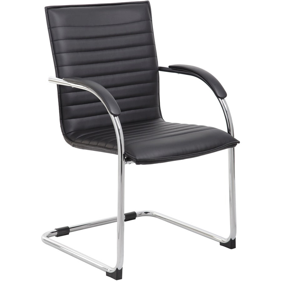 Boss Chrome Frame Vinyl Side Chairs - Black Seat Color - Vinyl Seat Material - Black Back Color - Vinyl Back Material - Chrome Frame Color - Polywood Frame Material - Mid Back - Cantilever Base - 2 / Pack